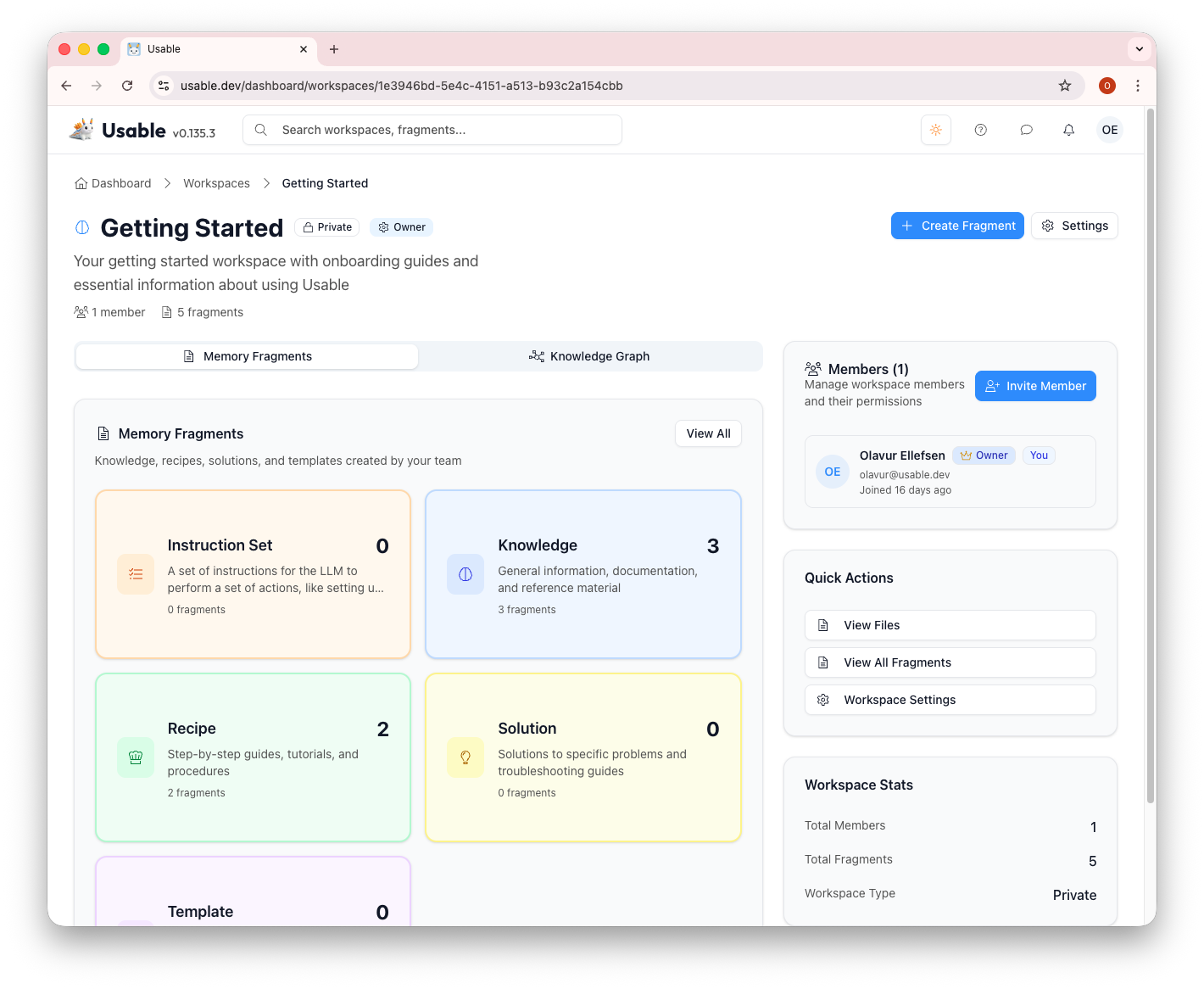 Inside Getting Started workspace
